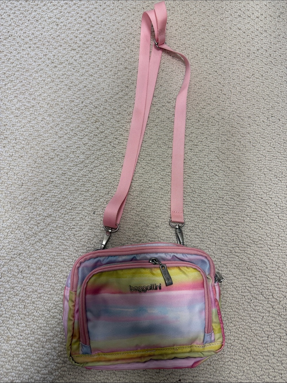 Baggallini Pink Pastel Stripe Crossbody Bag